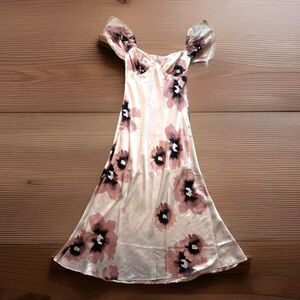 ASOS Size 12 Satin Off Shoulder Bardot Slip Dress Floral Pink Maxi Junior Event
